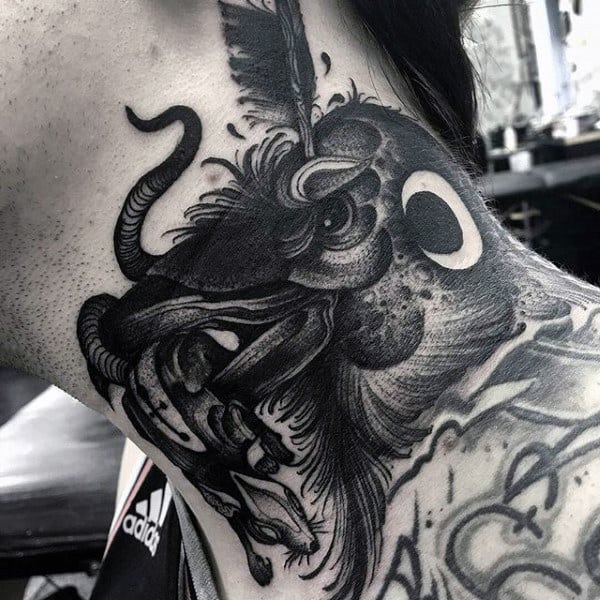 Black Ink Bird With Arrow Modern Neck Male Tattos