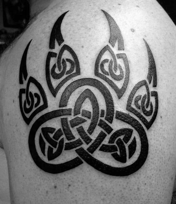 Black Ink Celtic Bear Claw Mens Upper Arm Shoulder Tattoo