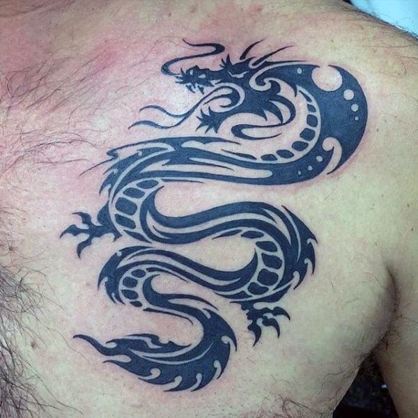 Black Ink Dragon Tribal Tattoos For Men