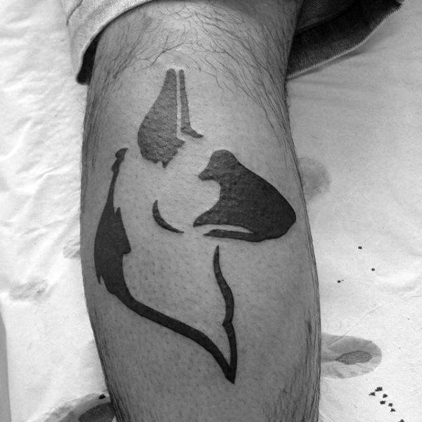Black Ink German Shepherd Mens Small Simple Leg Calf Tattoos