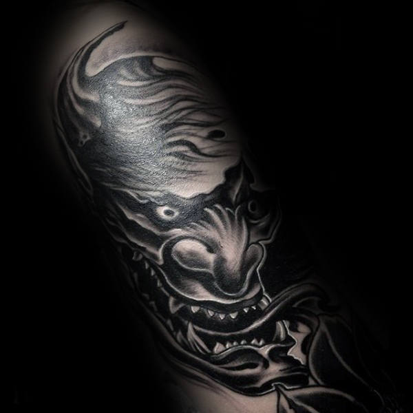 Black Ink Hannya Mask Dark Mens Tattoo Ideas