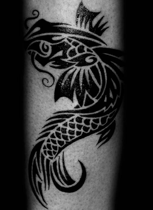 Black Ink Koi Fish Mens Tribal Tattoos