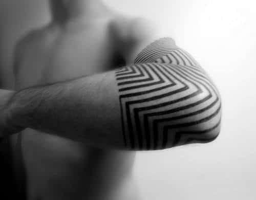 Black Ink Lines Optical Illusion Male Minimalist Tattoos