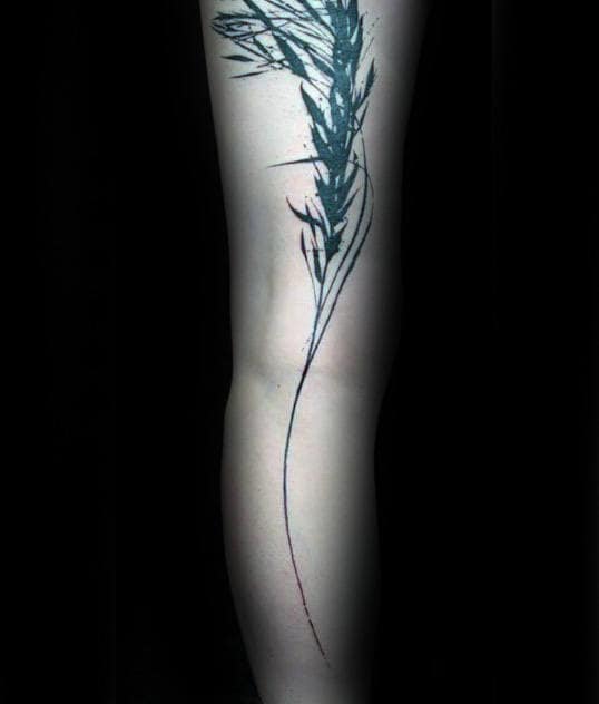 Black Ink Male Tattoo Of Wheat On Arms