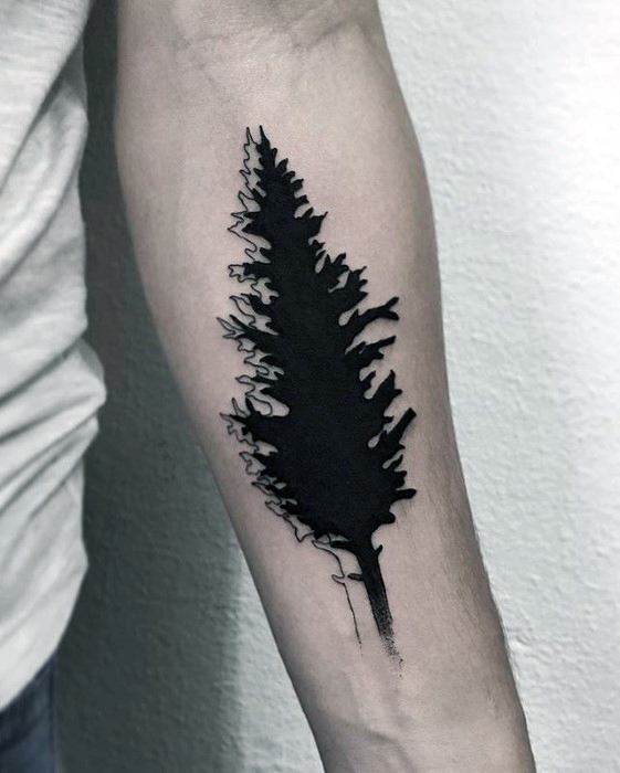Black Ink Manly Inner Forearm Guys Simple Tree Tattoos