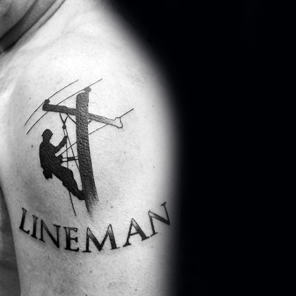 Black Ink Mens Lineman Shoulder Tattoo