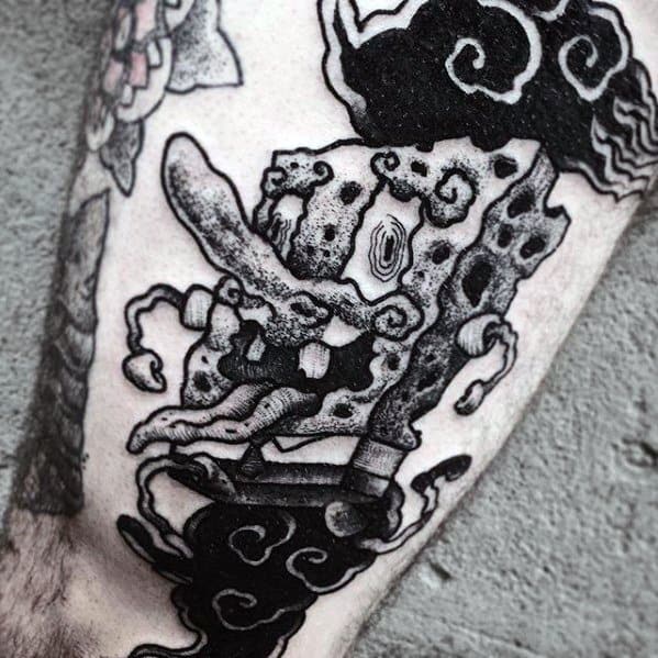 Black Ink Mens Spongebob Tattoo Ideas