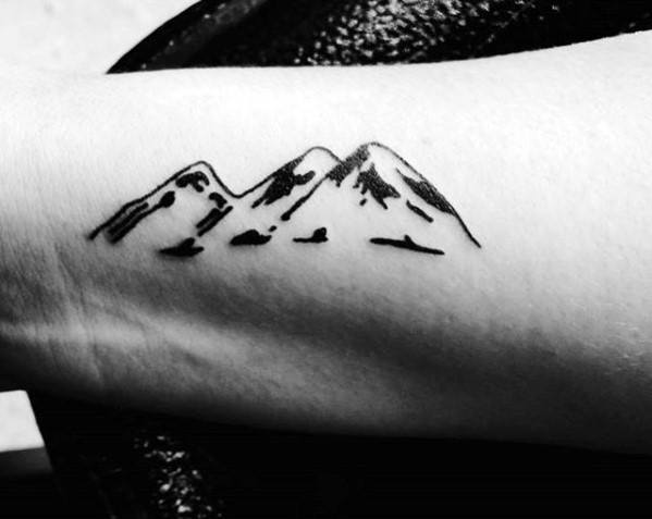 Black Ink Mountains Guys Simple Forearm Tattoo