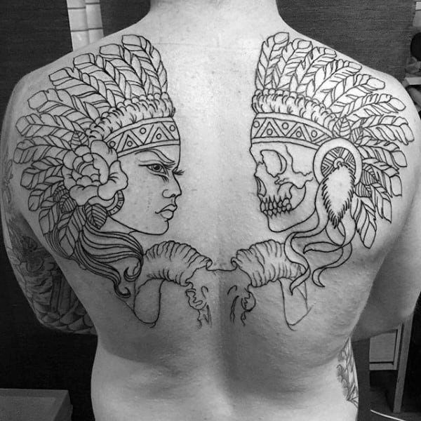 Native American Skull and Headdress Tattoo by Jeff Johnson TattooNOW