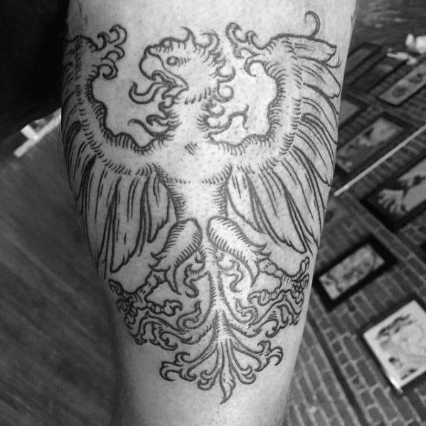 Black Ink Outline German Eagle Guys Forearm Tattoos