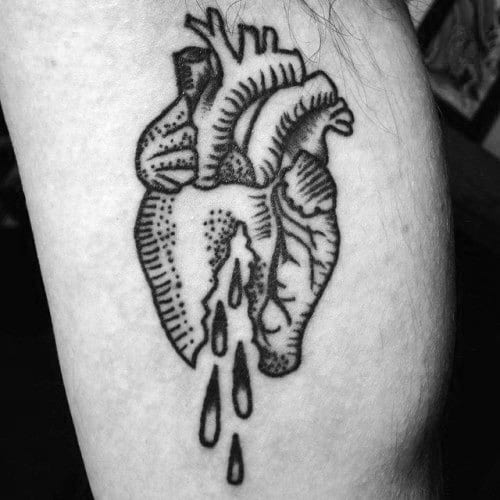 Black Ink Outline Old School Arm Male Cool Broken Heart Tattoo Ideas