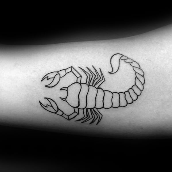 Black Ink Outline Scorpion Simple Line Mens Arm Tattoo