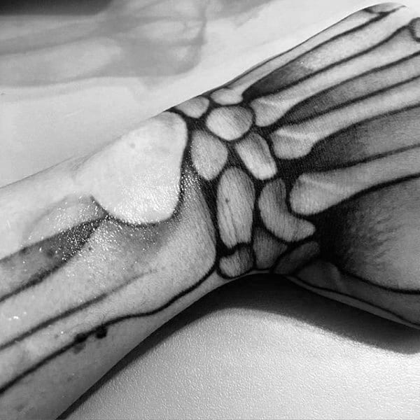 Black Ink Outline Skeleton Hand Bones Mens Tattoos