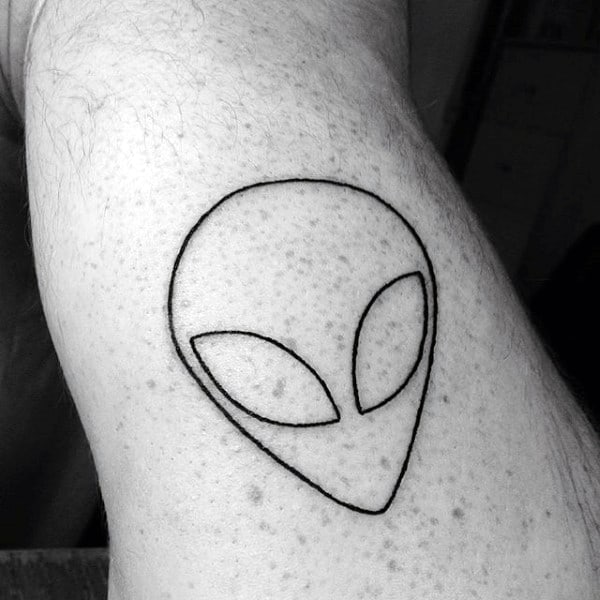 Black Ink Outline Small Simple Mens Alien Tattoo