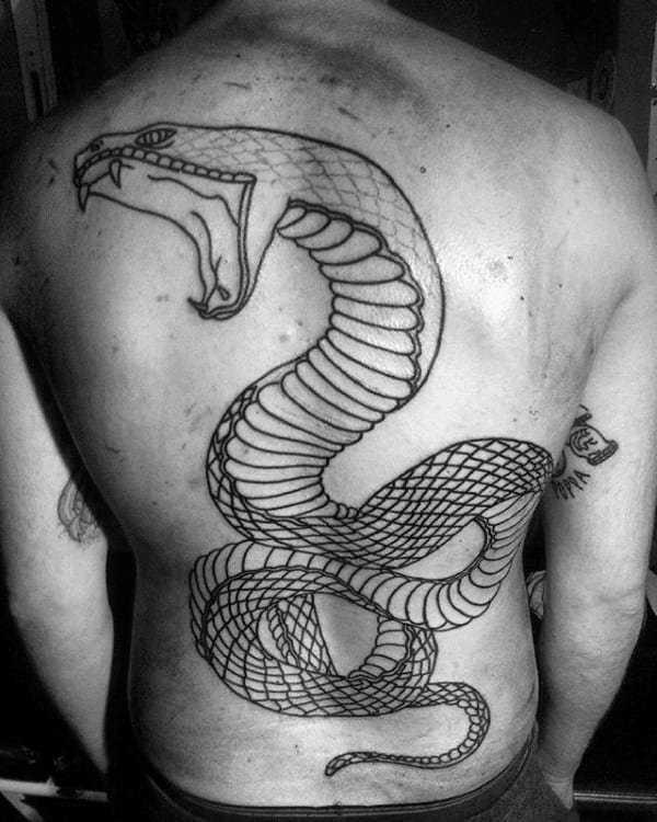 Black Ink Outline Traditional Snake Mens Full Back Tattoos