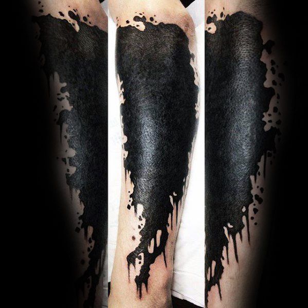 Black Ink Paint Splatter Guys Tattoo Cover Up Ideas On Leg
