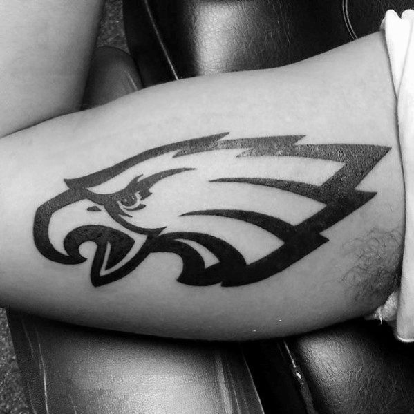 Black Ink Philiadephia Eagles Male Inner Arm Bicep Tattoo Ideas