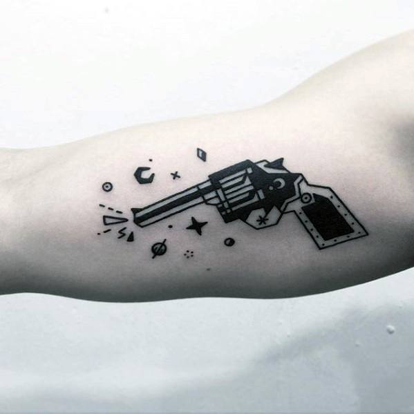 Black Ink Revolver Simple Arm Tattoos For Guys