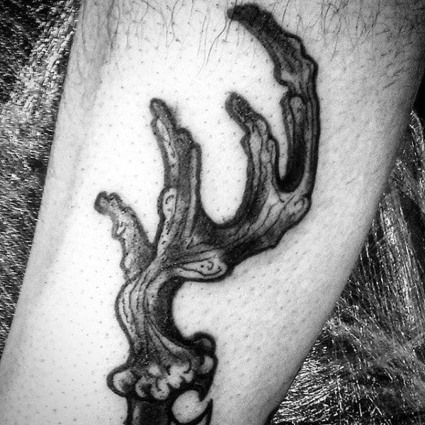 Black Ink Shaded Antler Small Male Tattoos