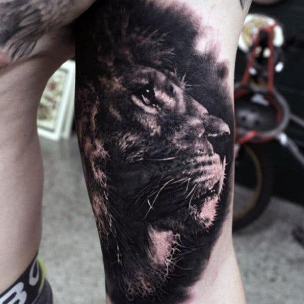 Black Ink Shaded Inner Arm Tiger Tattoos For Men