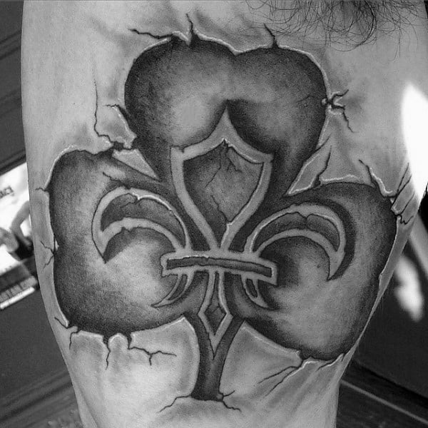 Black Ink Shaded Shamrock Tattoos For Guys On Bicep