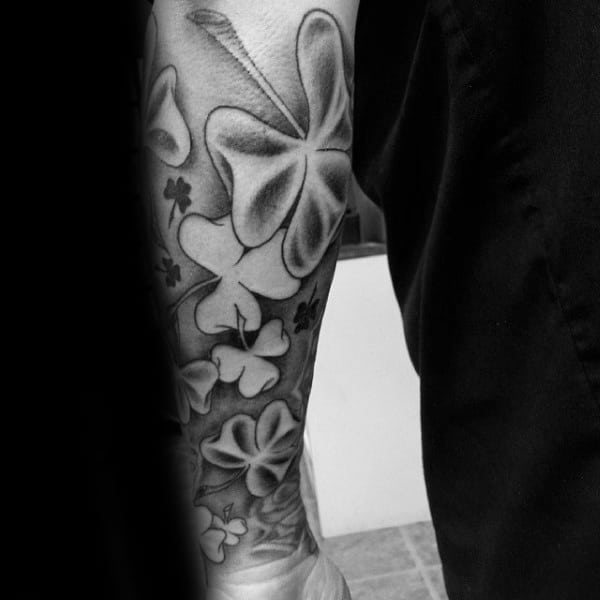 Black Ink Shamrock Tattoo Design Guys Sleeves