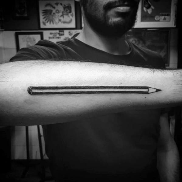 Black Ink Simple Outer Forearm Pencil Mens Tattoo Designs