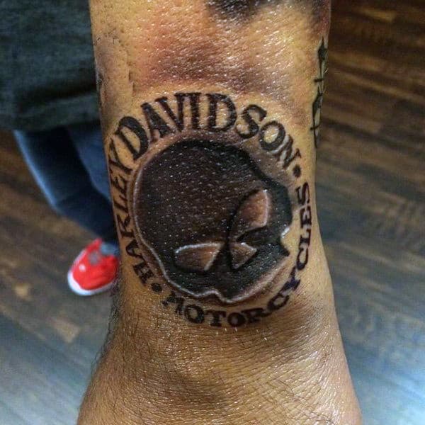 Black Ink Skull Harley Davidson Wrist Guys Tattoos