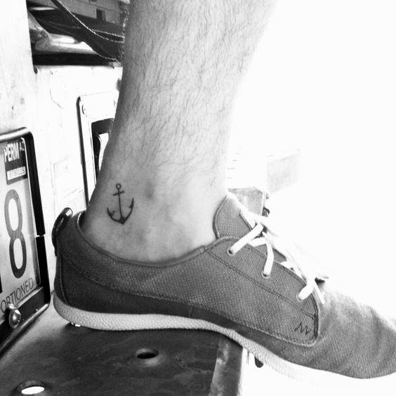 Black Ink Small Anchor Ankle Tattoo Designs For Males