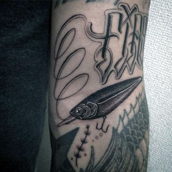 Black Ink Small Mens Fish Hook With Line On Arm