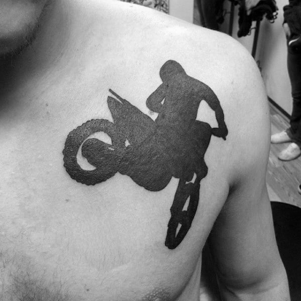 Black Ink Solid Motocross Mens Chest Tattoo
