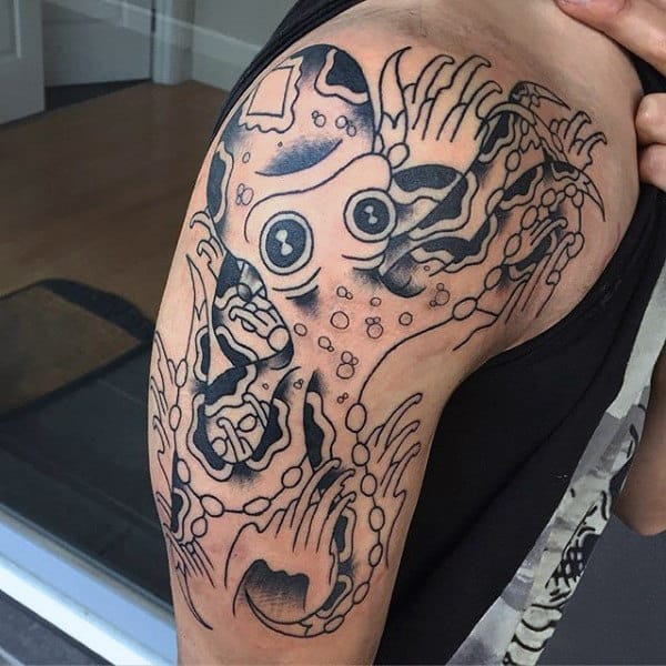 Black Ink Traditional Octopus Male Arm Tattoos