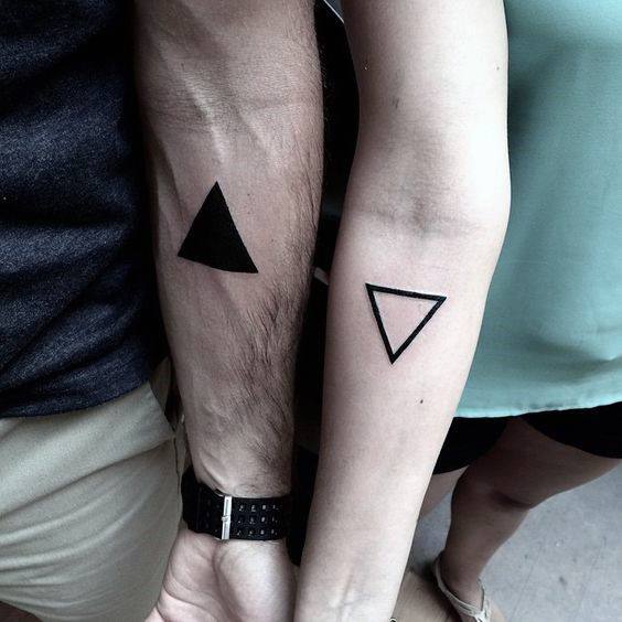Black Ink Triangles Couples Tattoos On Forearm