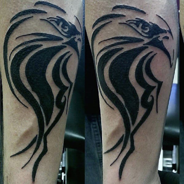 Black Ink Tribal Bird Eagle Mens Forearm Tattoo
