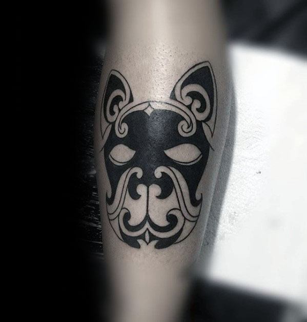 Black Ink Tribal Bulldog Mens Inner Forearm Tattoo Ideas