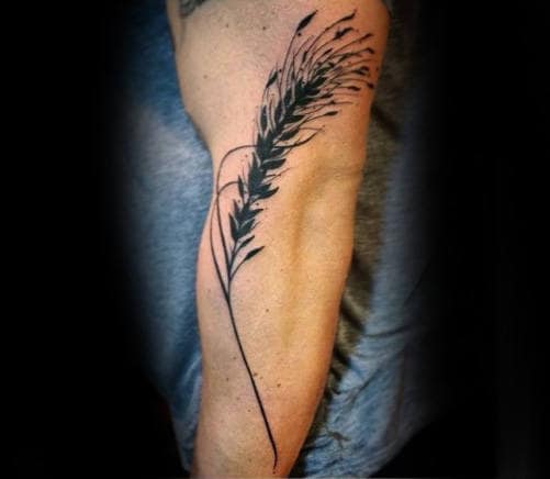 Black Ink Wheat Tattoos For Males On Arms