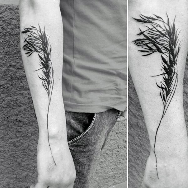 Black Ink Wheat Virgo Mens Forearm Tattoo