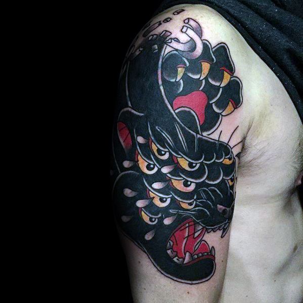 Black Jaguar Traditional Cover Up Arm Tattoos For Gentlemen