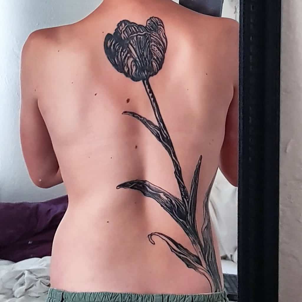 Black Large Tulip Tattoo