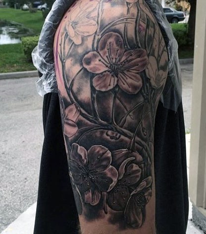 Black Lilly Flower Tattoo Men