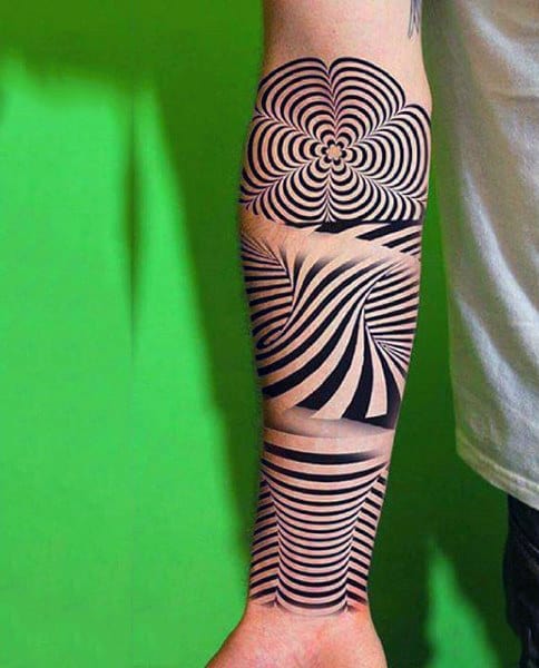 Black Lines Optical Illusion Negative Space Mens Wrist Tattoos