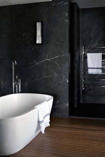 black and wood bathroom