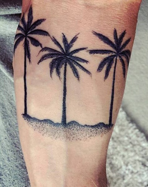 Black Palm Tree Trio Tattoo On Ankles For Men