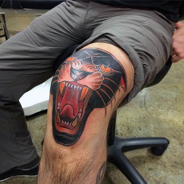 Black Panther Knee Mens Tattoo Ideas