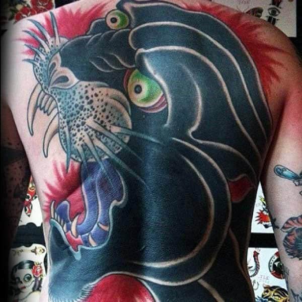 Black Panther Traditional Guys Full Back Tattoos