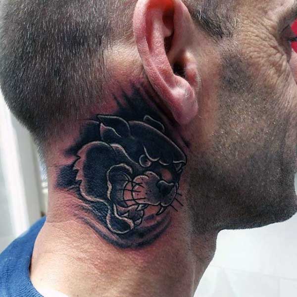 Black Panthers Tattoos For Males On Neck