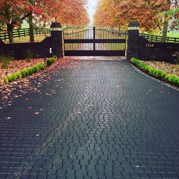 Black Paver Driveway Ideas With Gated Entrance