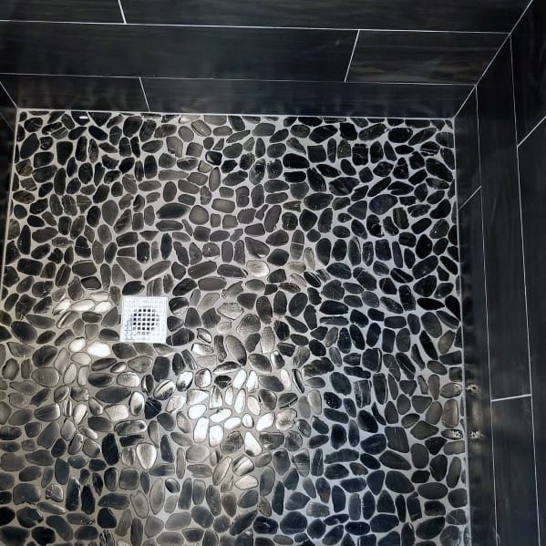 Black Pebble Rock Slices Shower Floor Tiles Interior Ideas
