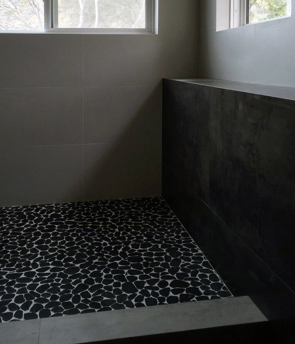 Black Pebble Tile Floor Modern Showers