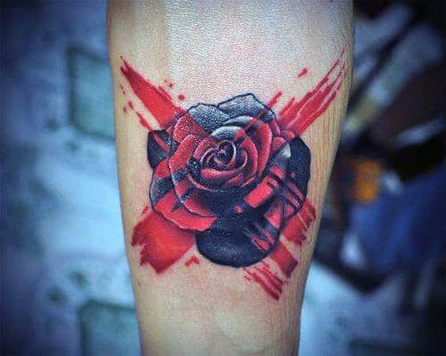 Black Red Rose Men's Tattoo Ideas